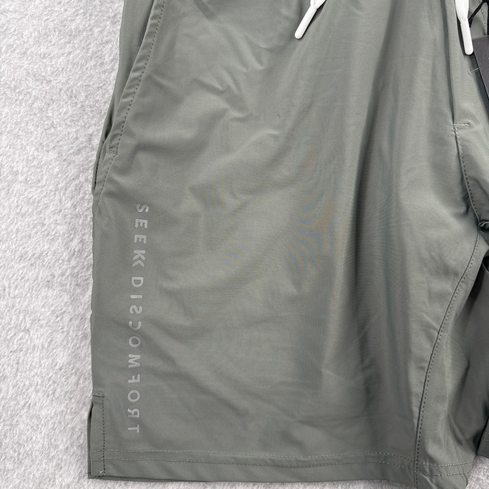 Seek Discomfort Shorts Mens Large Olive Green Drawstring Lined Active NWT - Picture 7 of 10